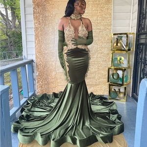 green and gold prom dress